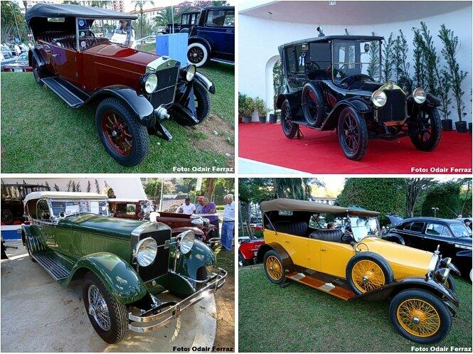 Em sentido horário, a partir do alto: Fiat 1926, Benz 1911, Talbot 1927 e Isotta-Franchini 1927